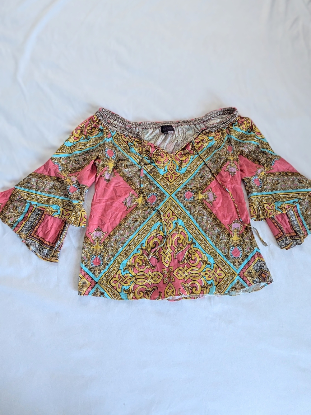 Hale Bob Off-Shoulder Pink Patterned Top